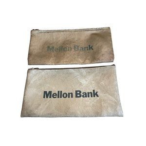 Two Vintage Mellon Bank Zip Top Deposit Money Bags 10.25" x 5.5"